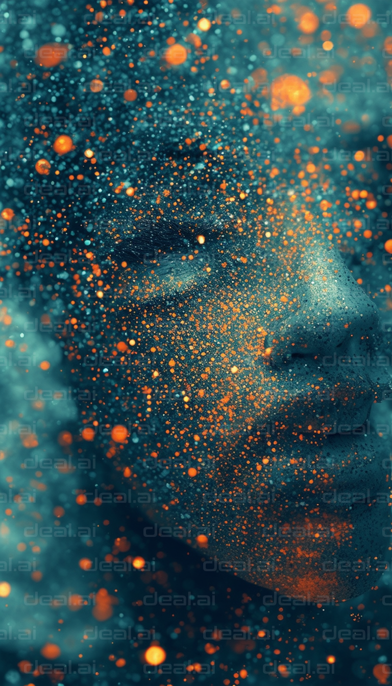 "Abstract Face with Sparkling Particles"