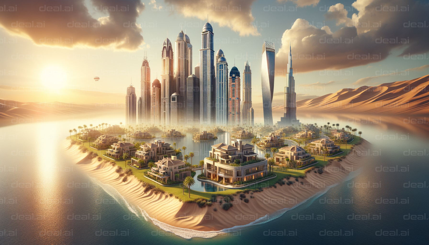 Futuristic Island Cityscape at Sunset