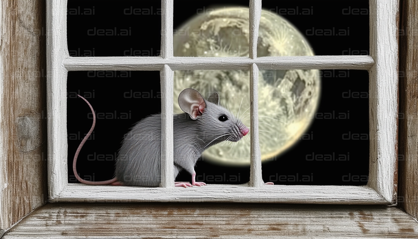 Mouse and Moonlit Window Scene