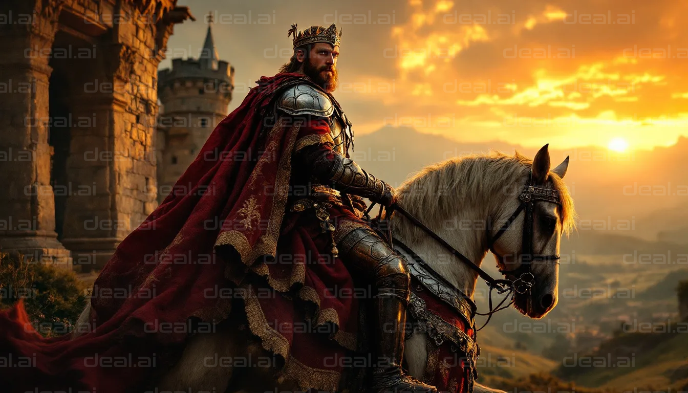 King on Horseback at Sunset