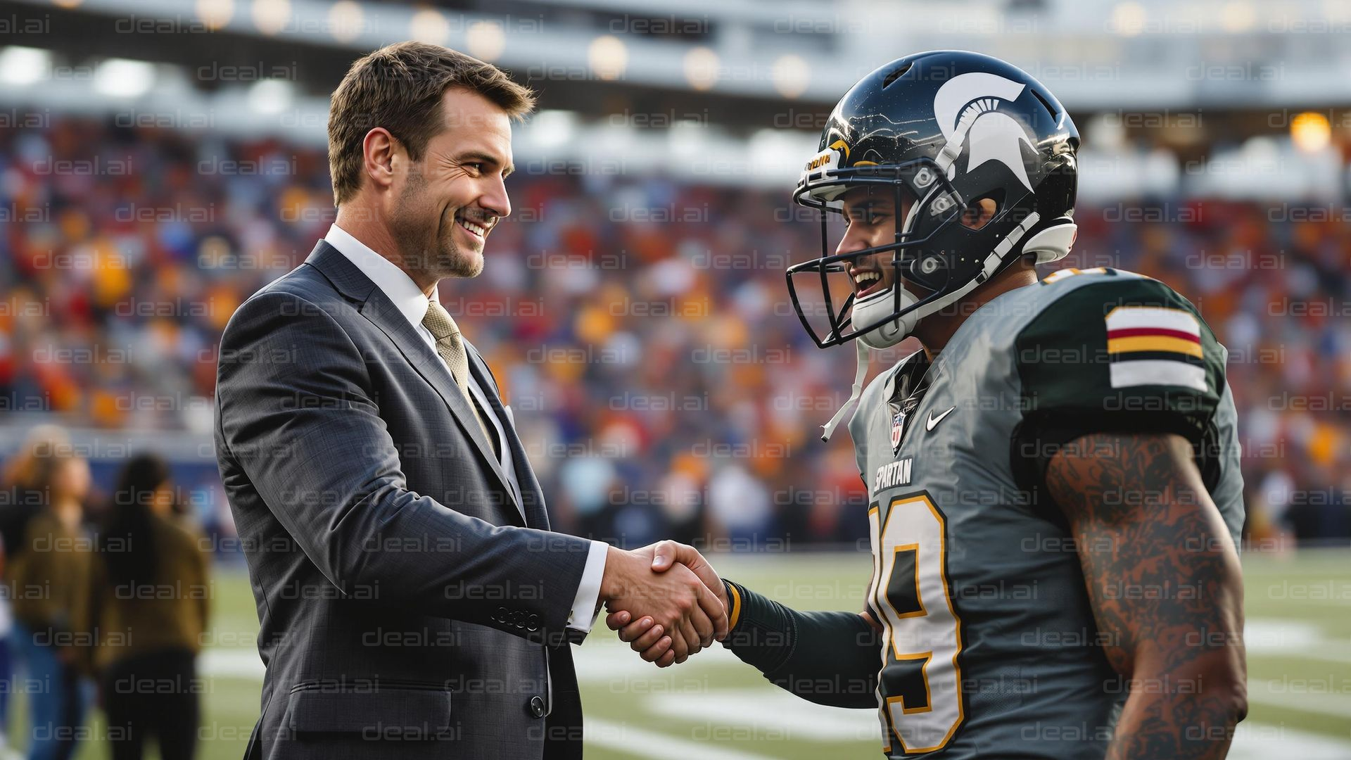 Football Player and Coach Handshake