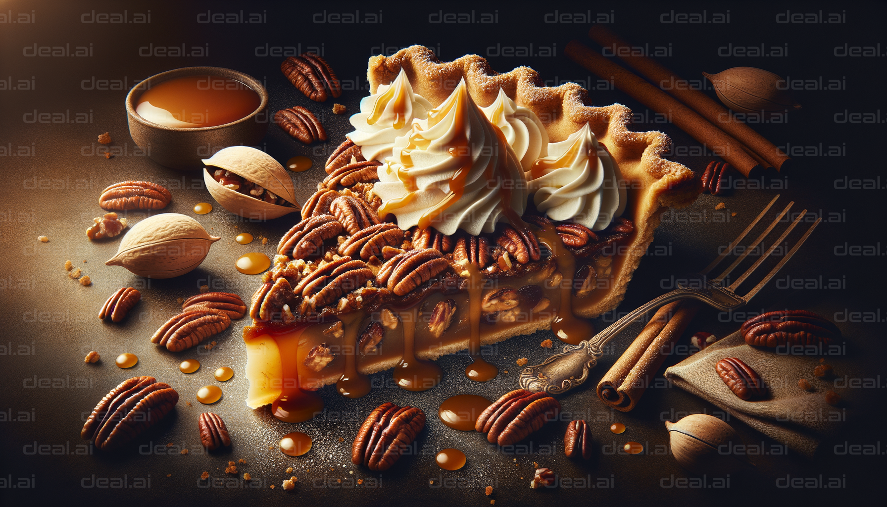Decadent Pecan Pie Slice with Caramel Drizzle