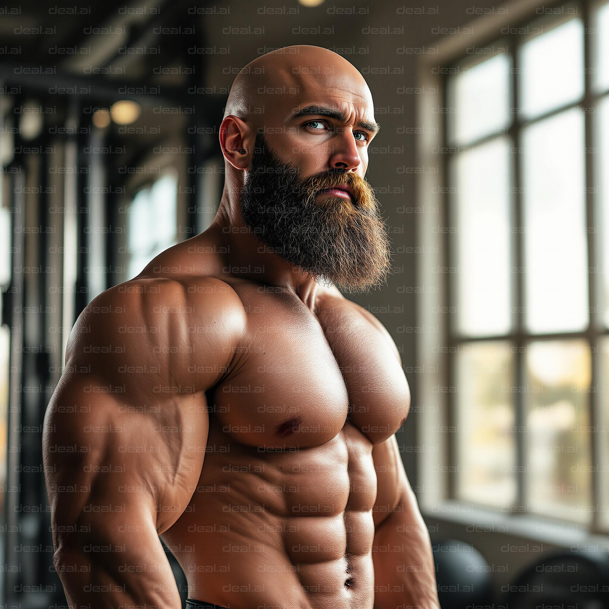 Bearded Bodybuilder in Gym Gear