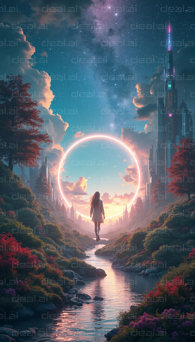 "Celestial Journey Through a Neon Dream"