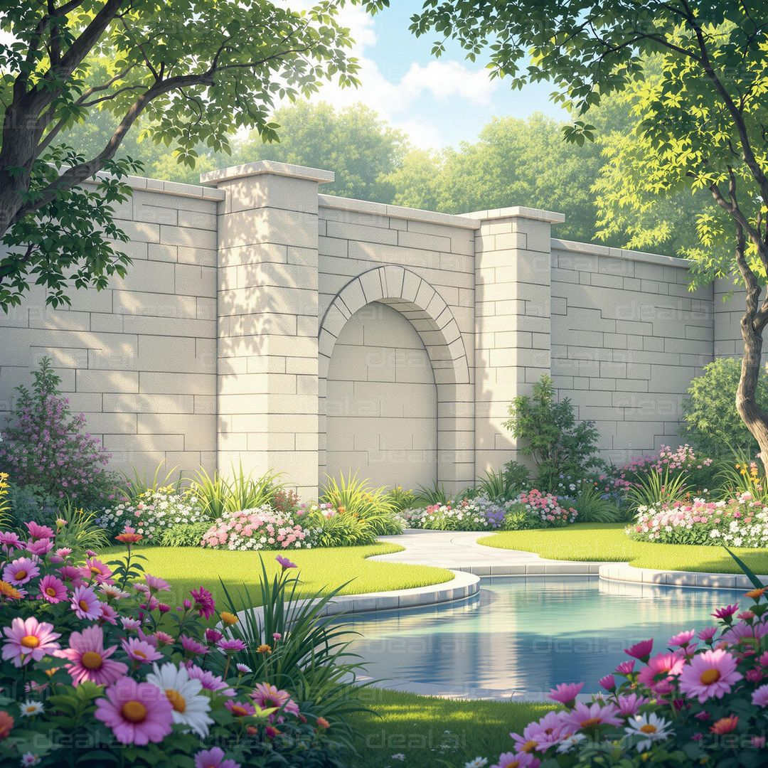 Serene Garden Oasis with Wall Decor