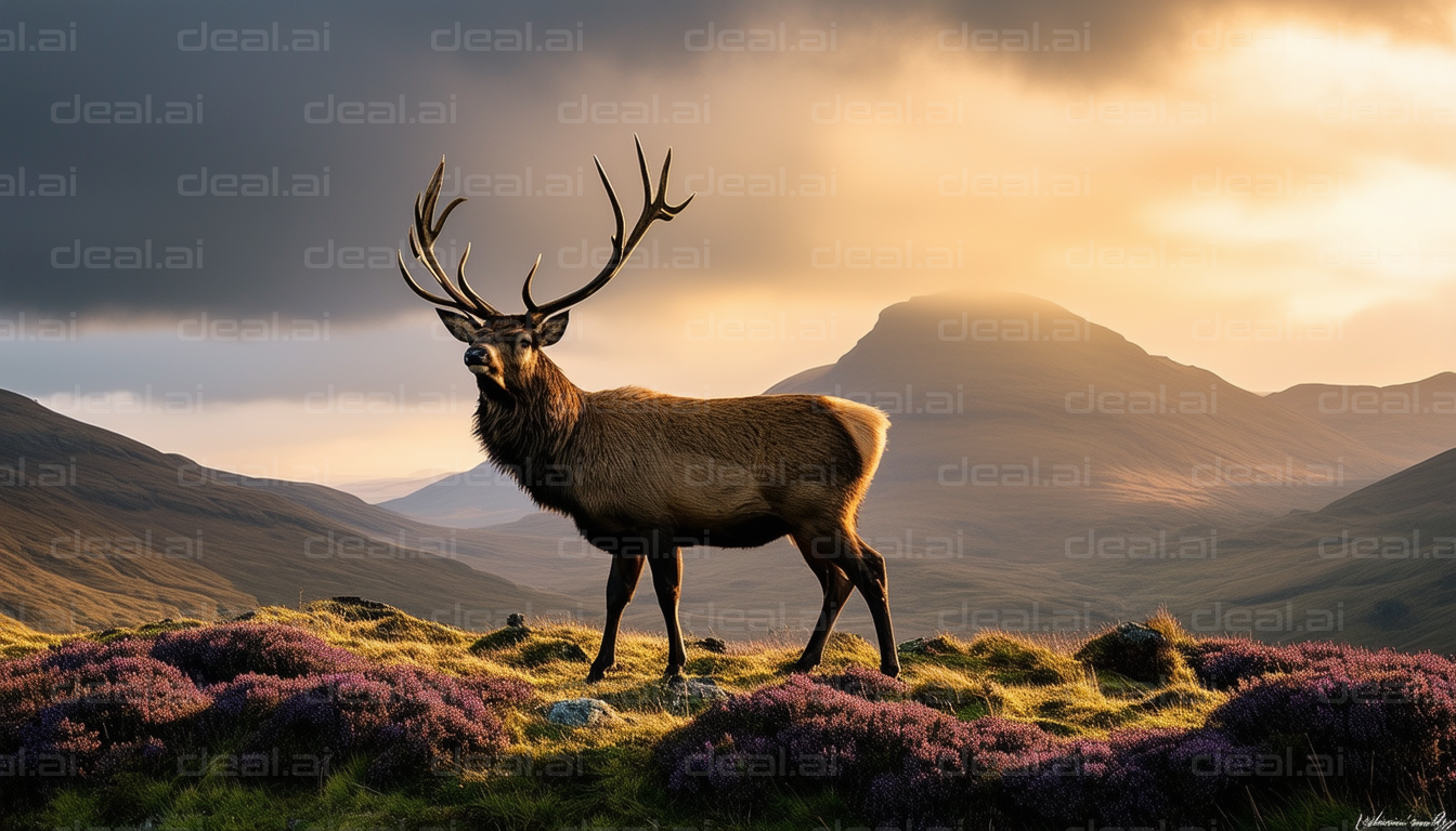 Majestic Stag in Mountain Sunrise