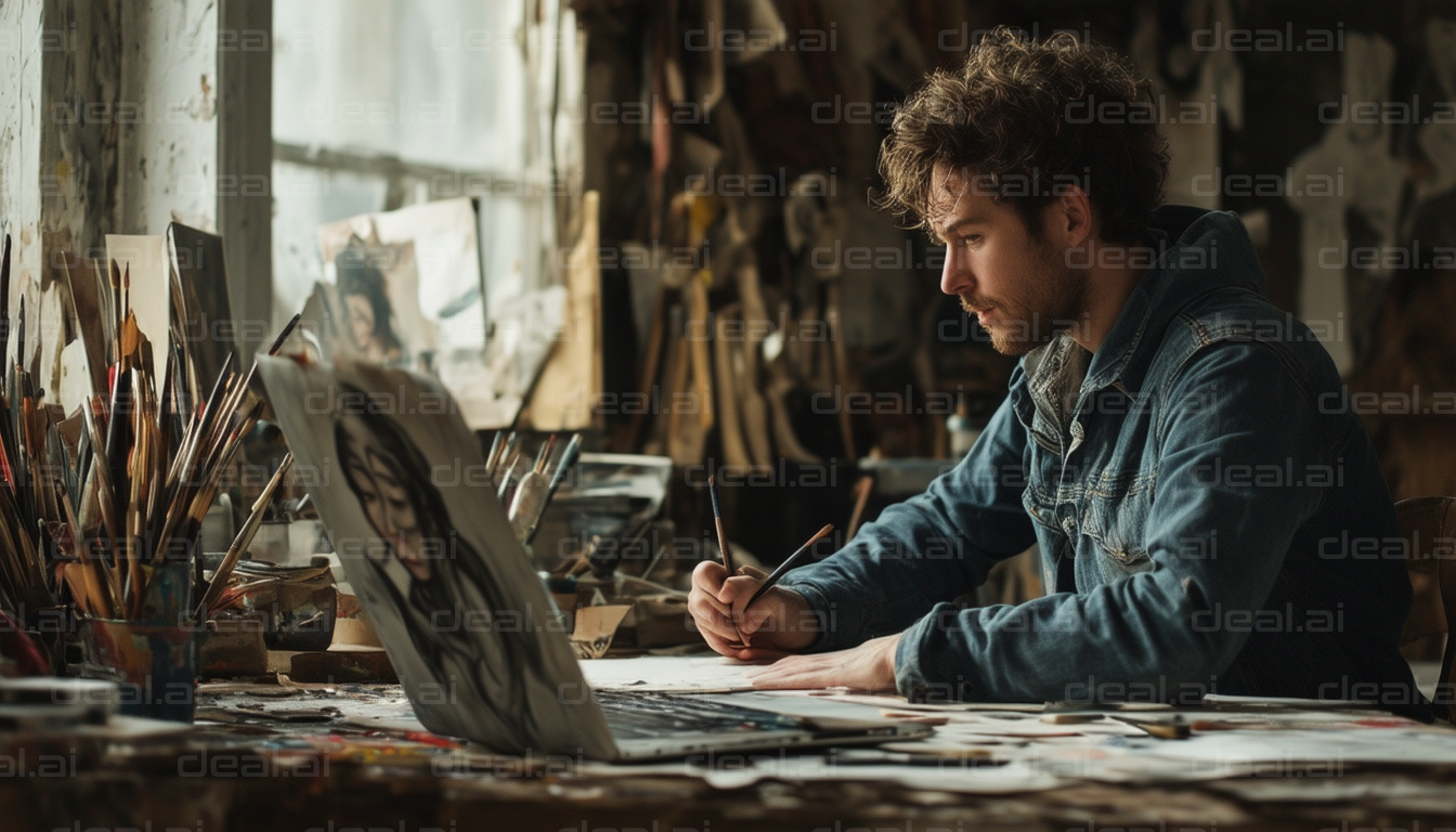 Focused Artist at Work in Studio