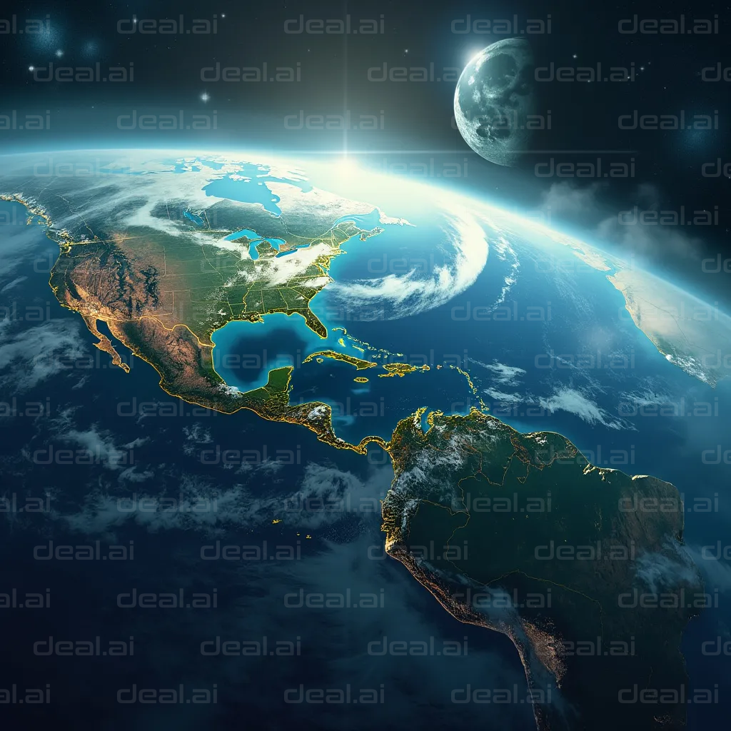 "Earth with Moon from Space, North America"