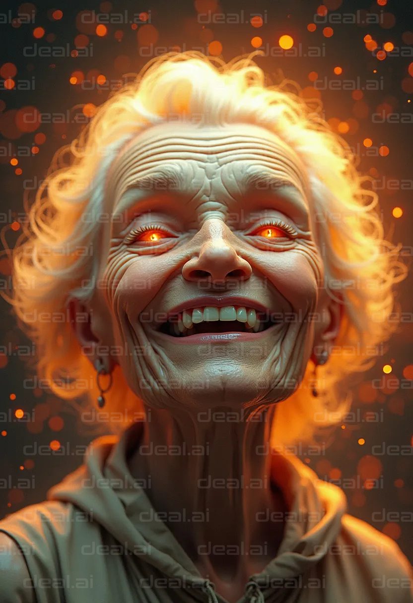 "Glowing Eyes of Wisdom: A Mystical Smile"