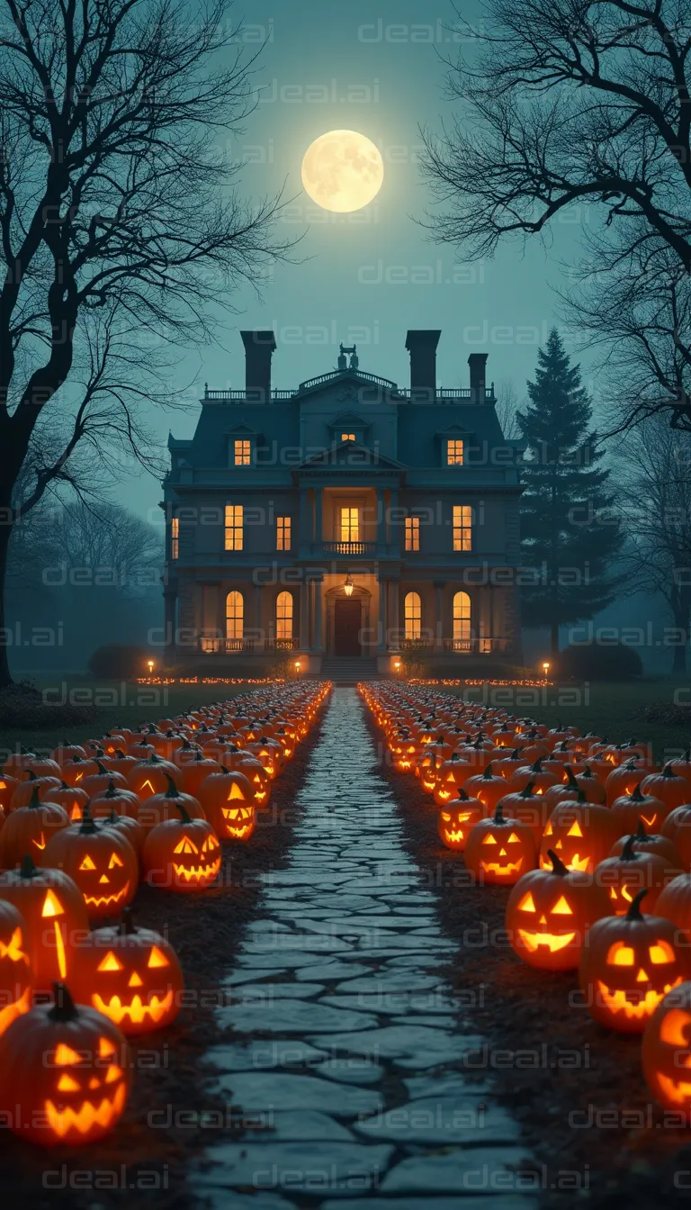 Halloween Mansion at Full Moon