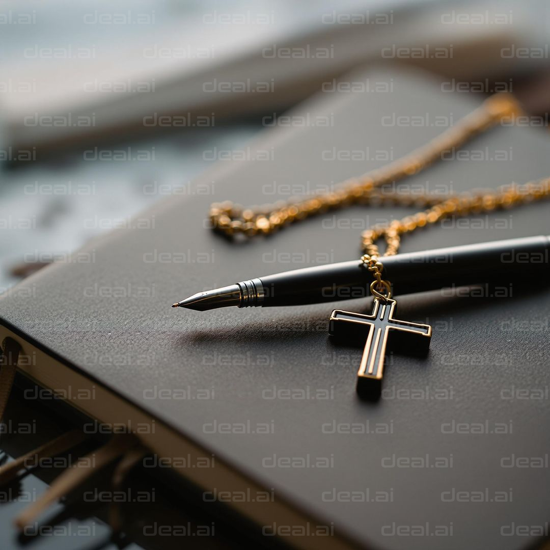 Pen and Cross Necklace on Journal