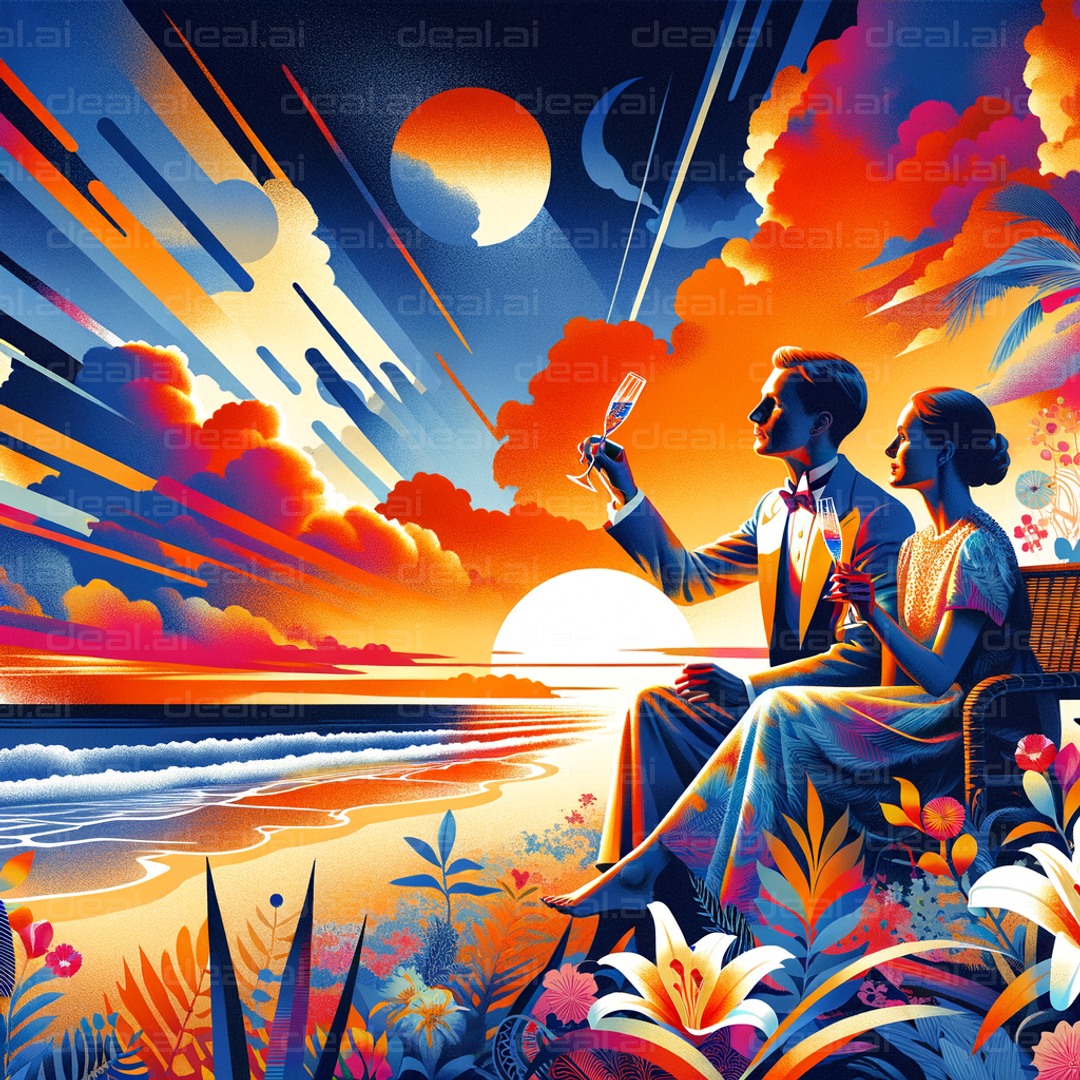 "Elegant Sunset Toast by the Beach"