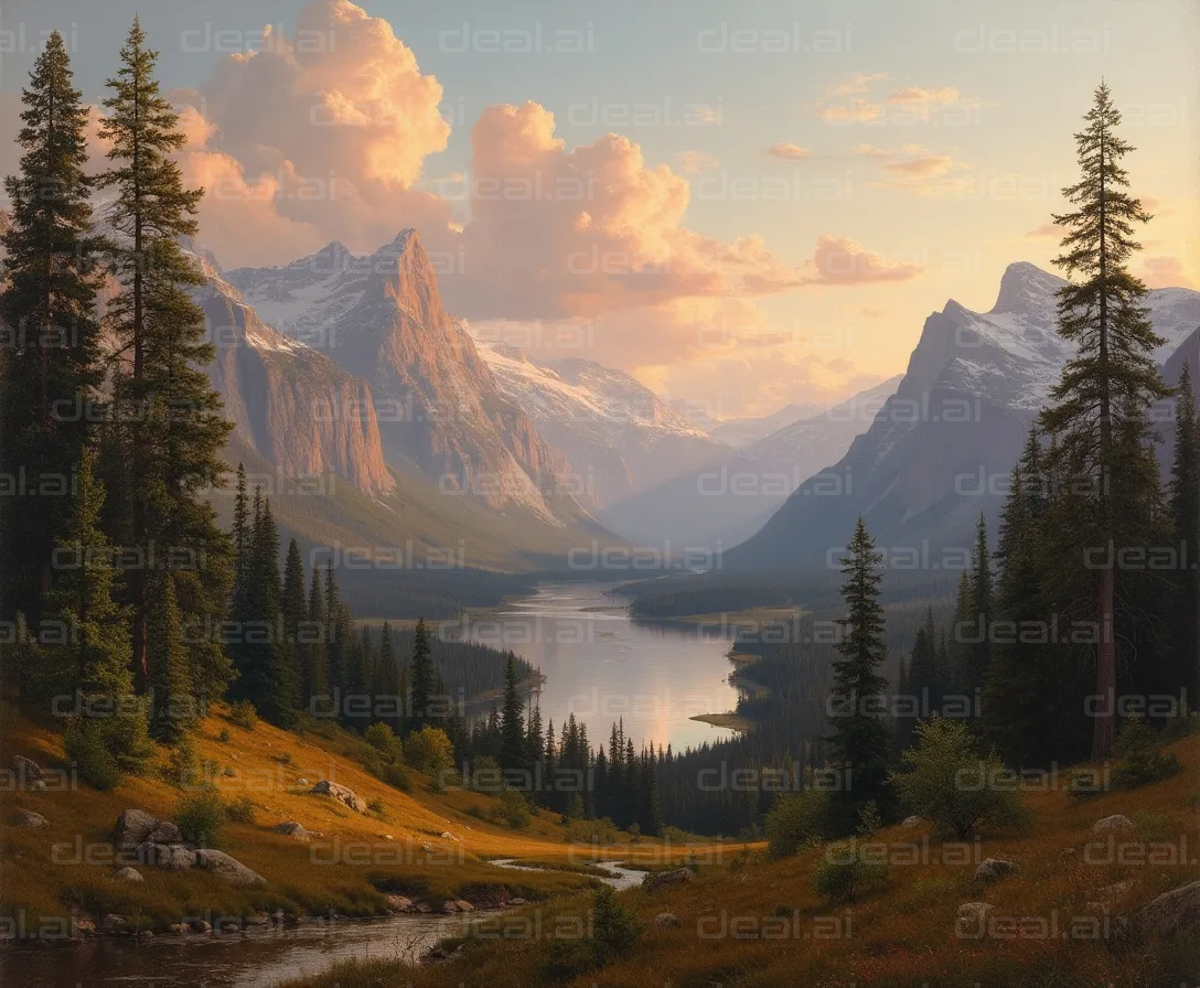 "Serene Mountain Valley at Sunset"