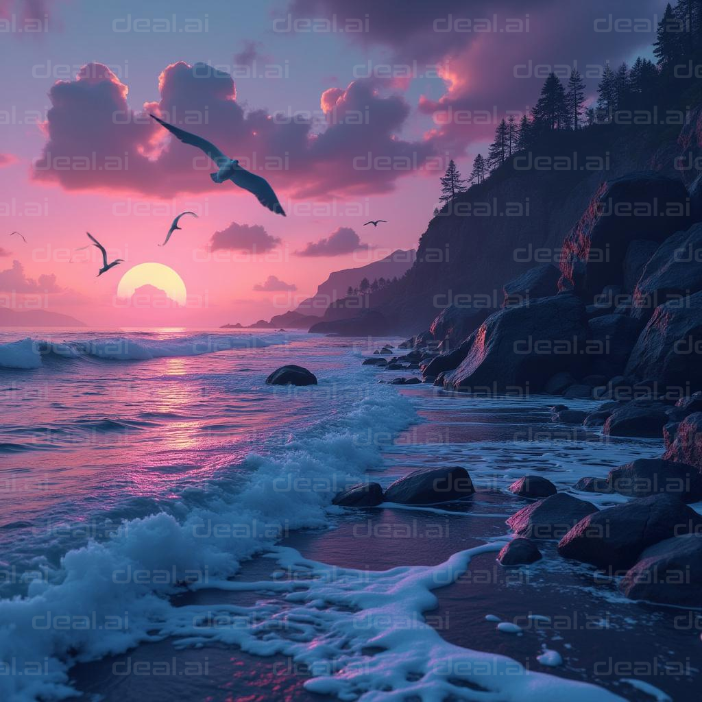 "Serene Sunset at Rocky Beach"