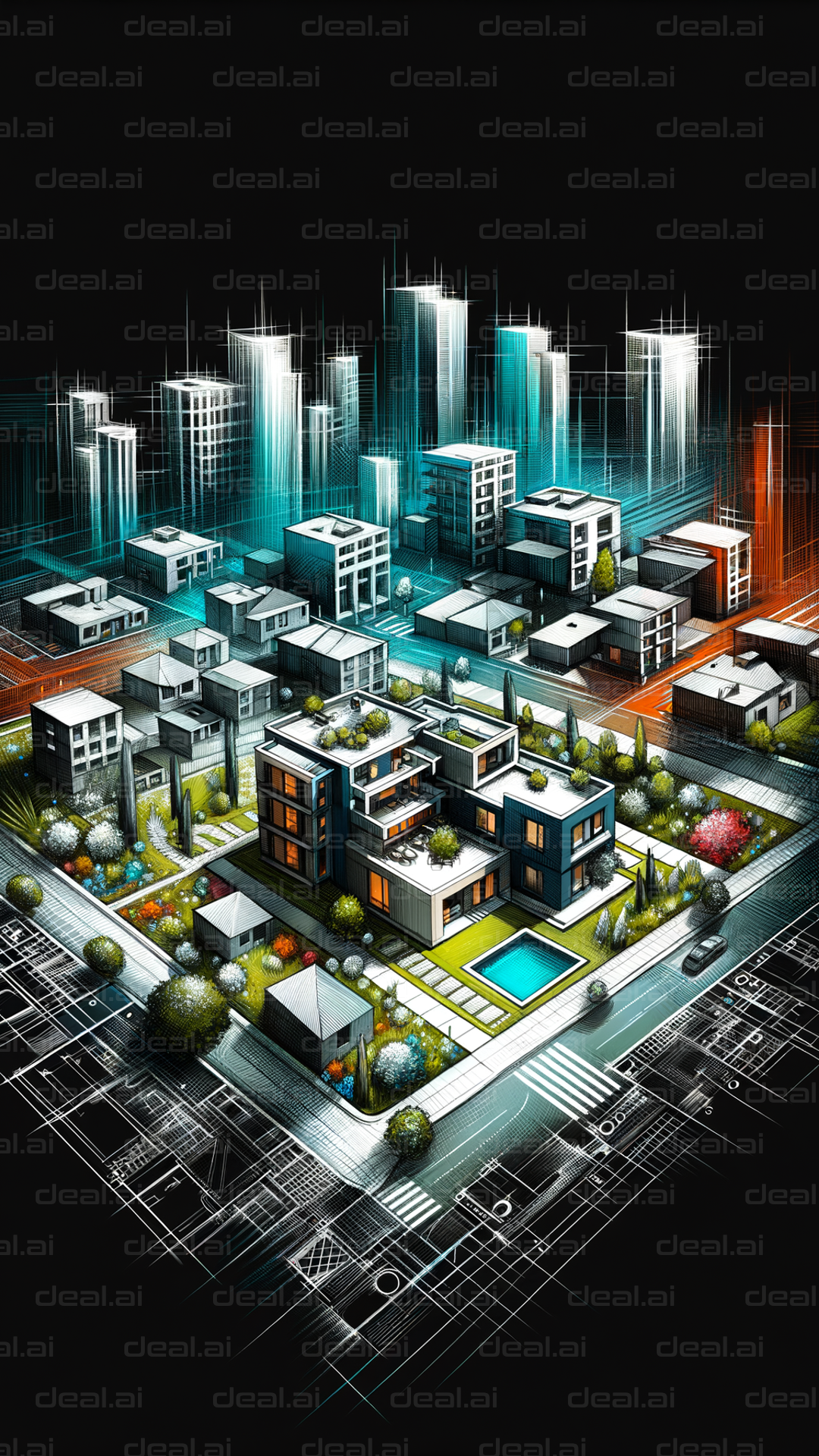 "Futuristic Urban Neighborhood Blueprint"