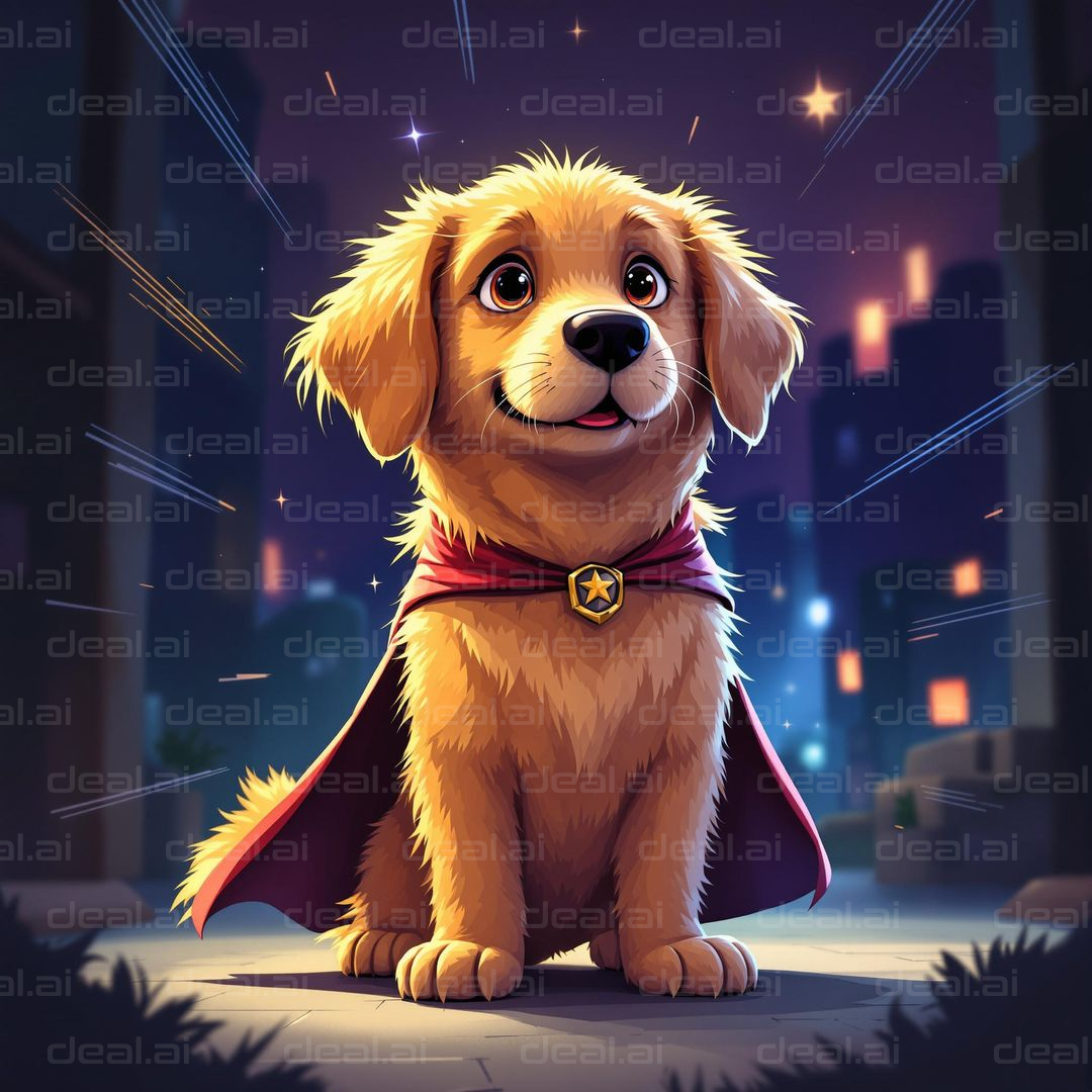 Super Pup in the City Night Sky