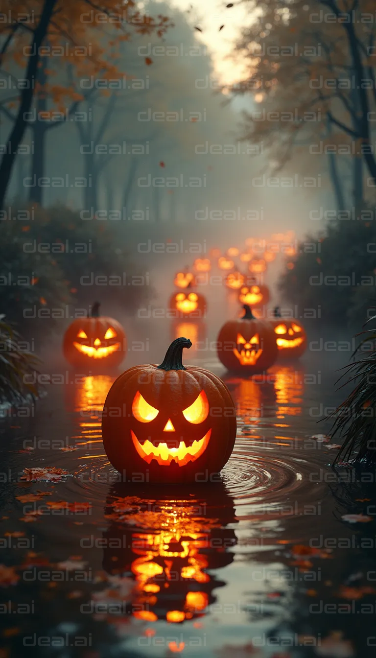 "Jack-o'-Lantern Parade in the Forest"
