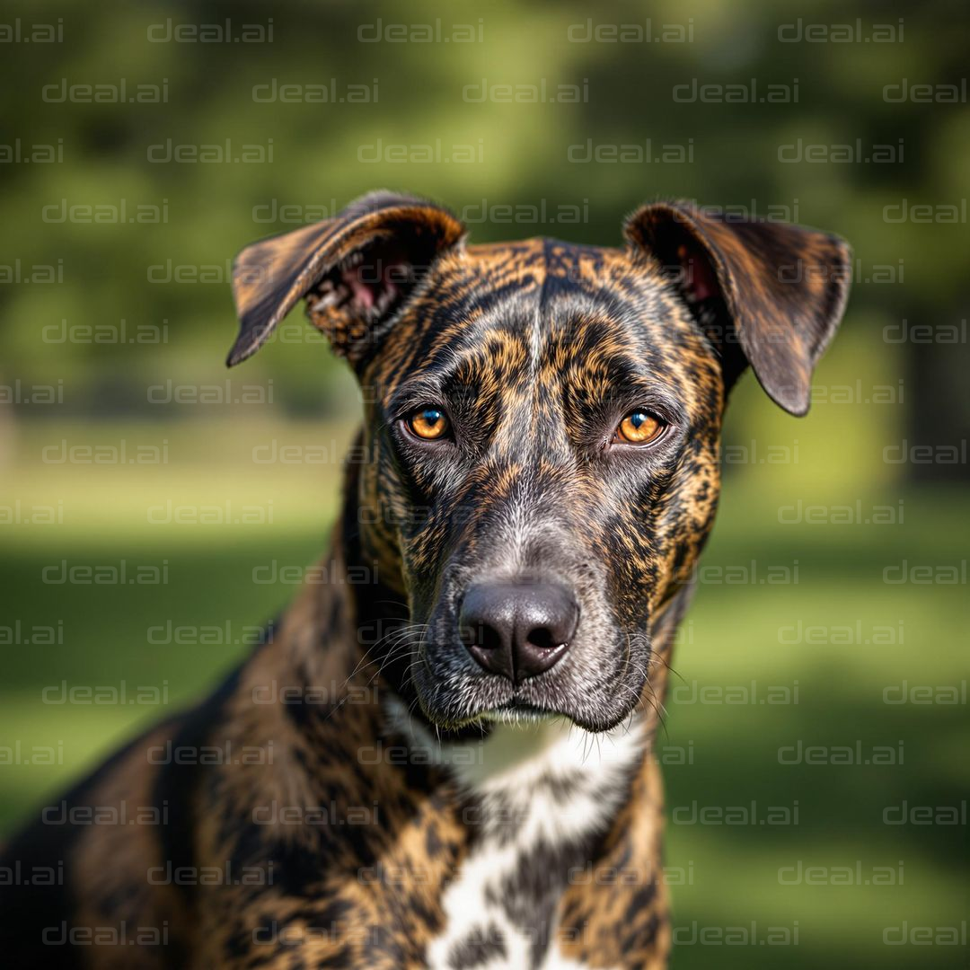 Brindle Dog's Intense Gaze