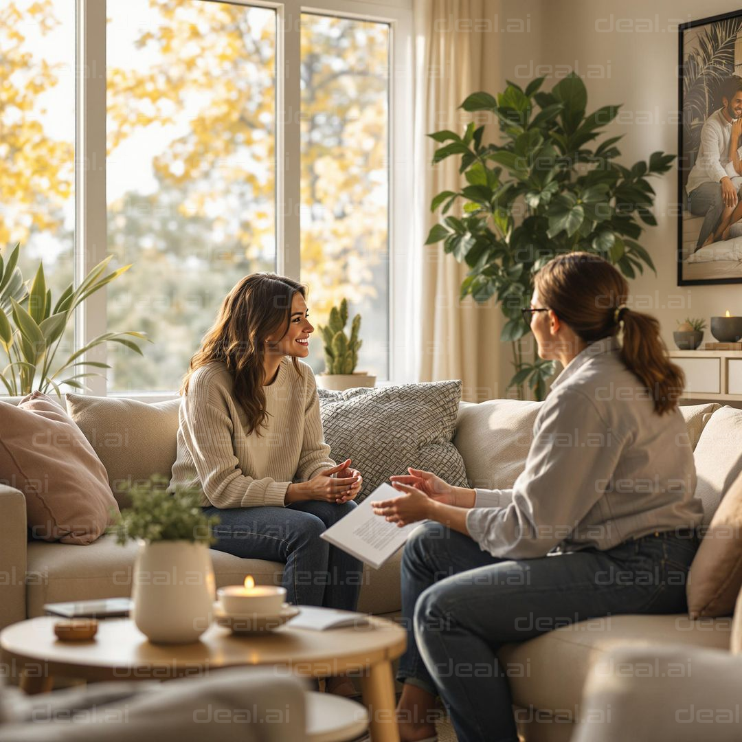 Cozy Conversation in Sunlit Room