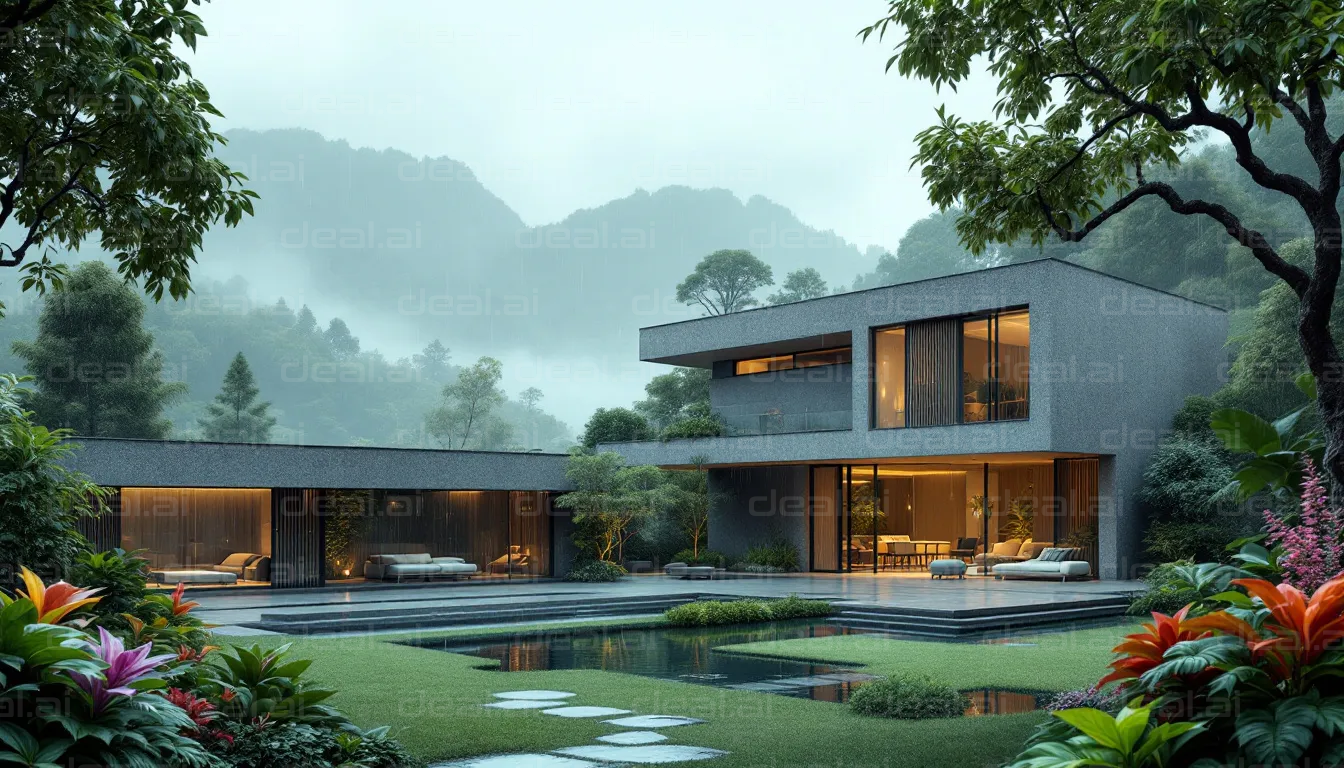 Modern Villa in Serene Nature Scene