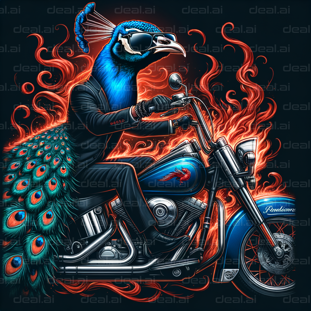 Peacock Biker in Flames