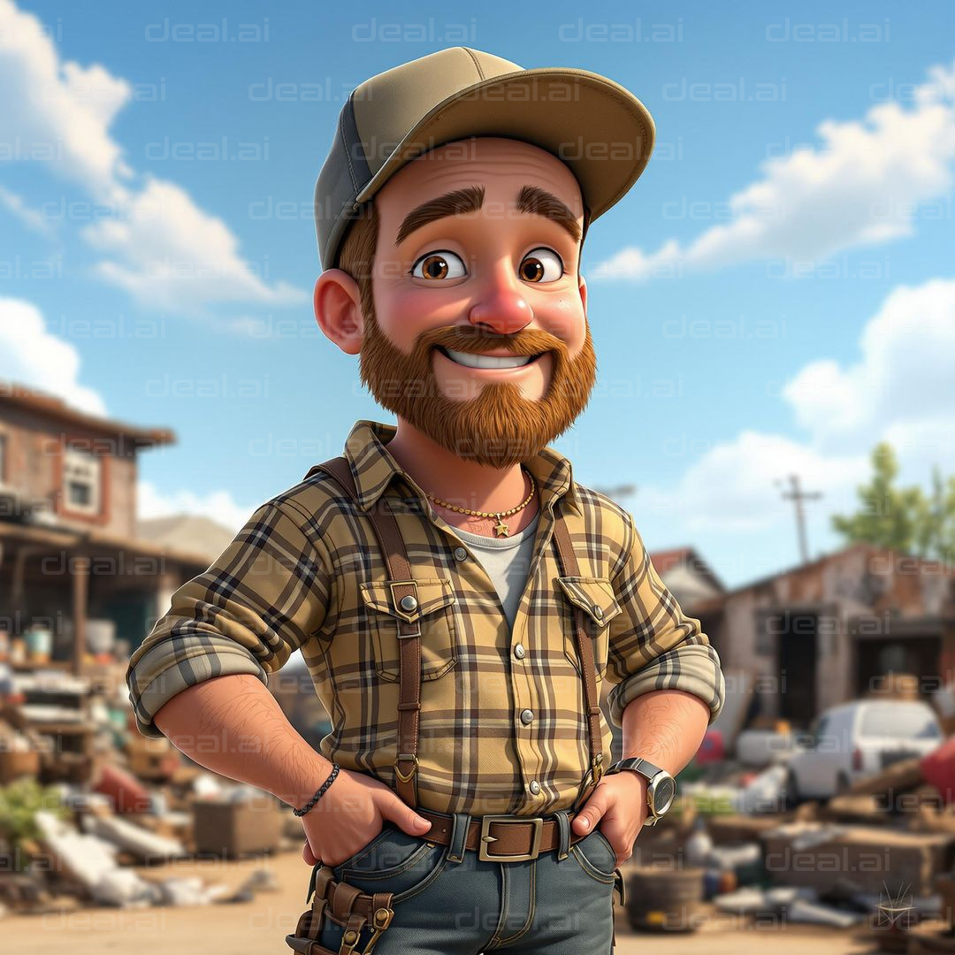 Cheerful Cartoon Junkyard Worker