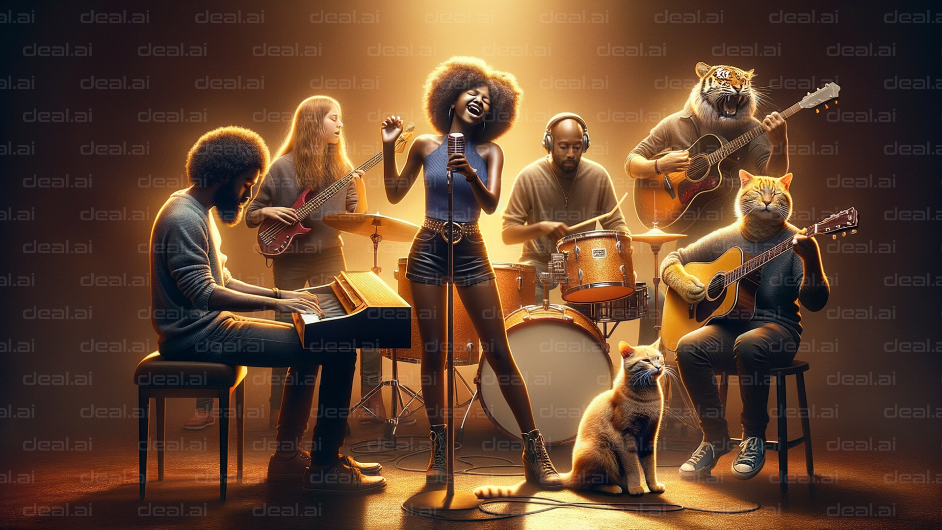 "Animal Band Jamming Under the Spotlight"