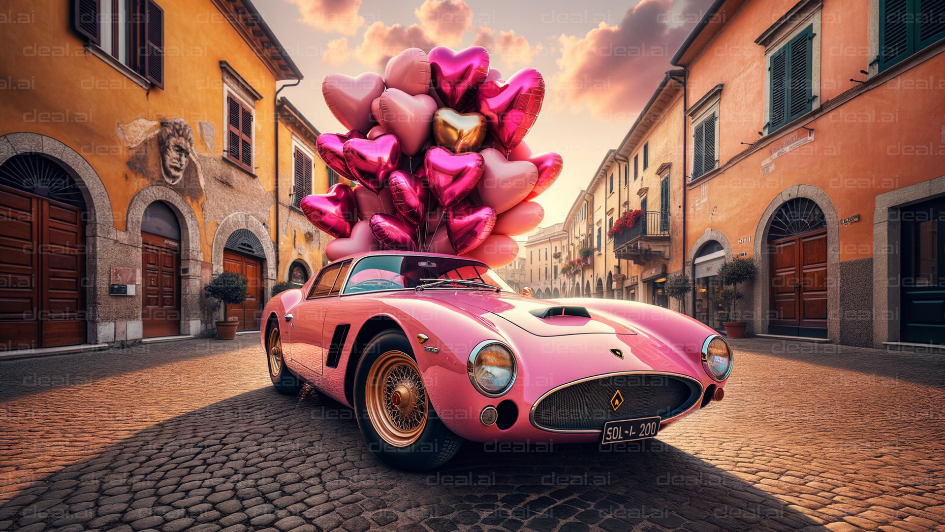 Pink Car with Heart Balloons