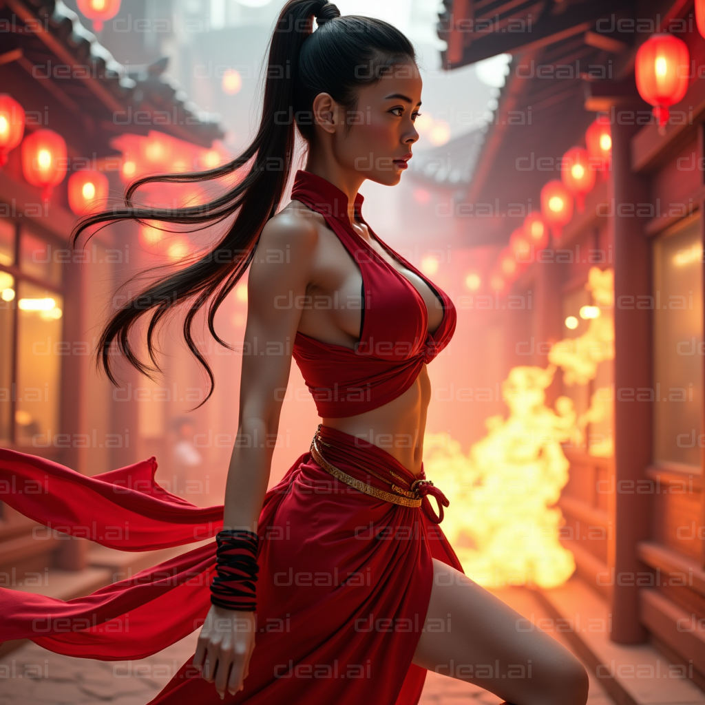 Warrior in Red Strolls Through Fire