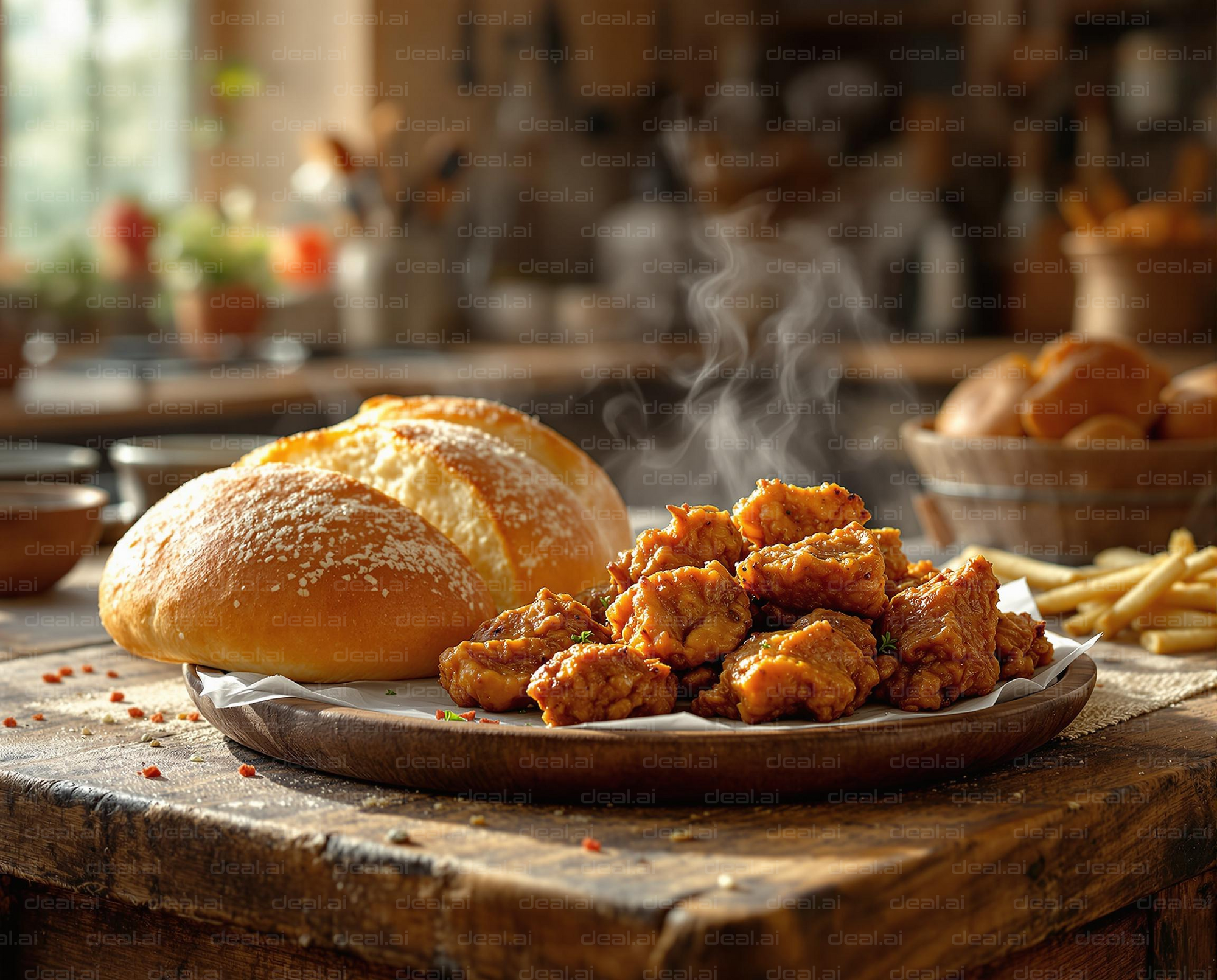 Delicious Bread and Chicken Feast