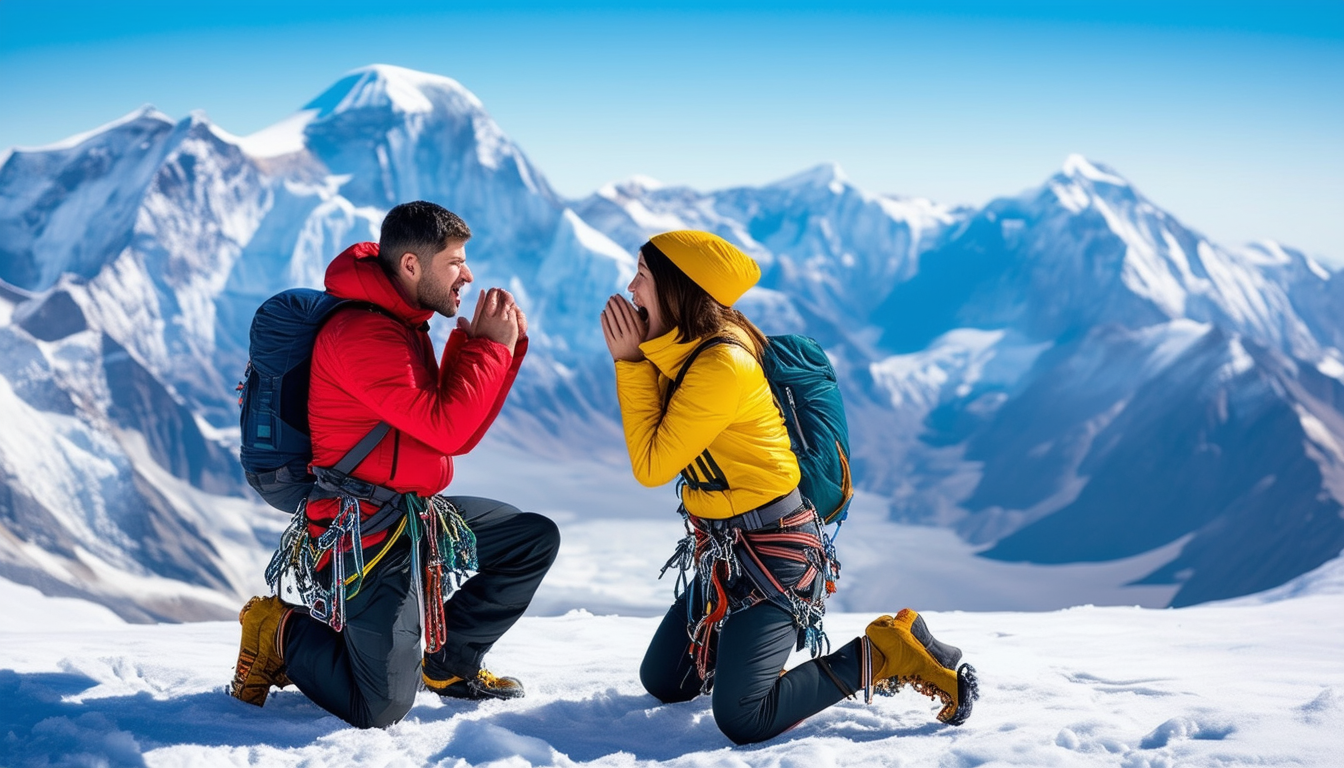 Celebrating Summit on Snowy Mountain Peaks