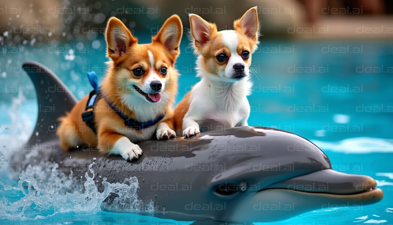 Dogs Riding on Dolphin Float