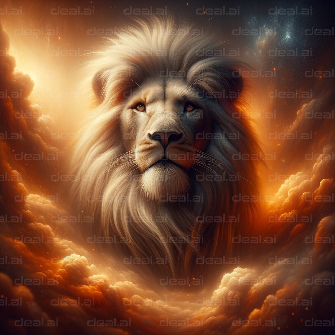 Ethereal Lion in Fiery Clouds