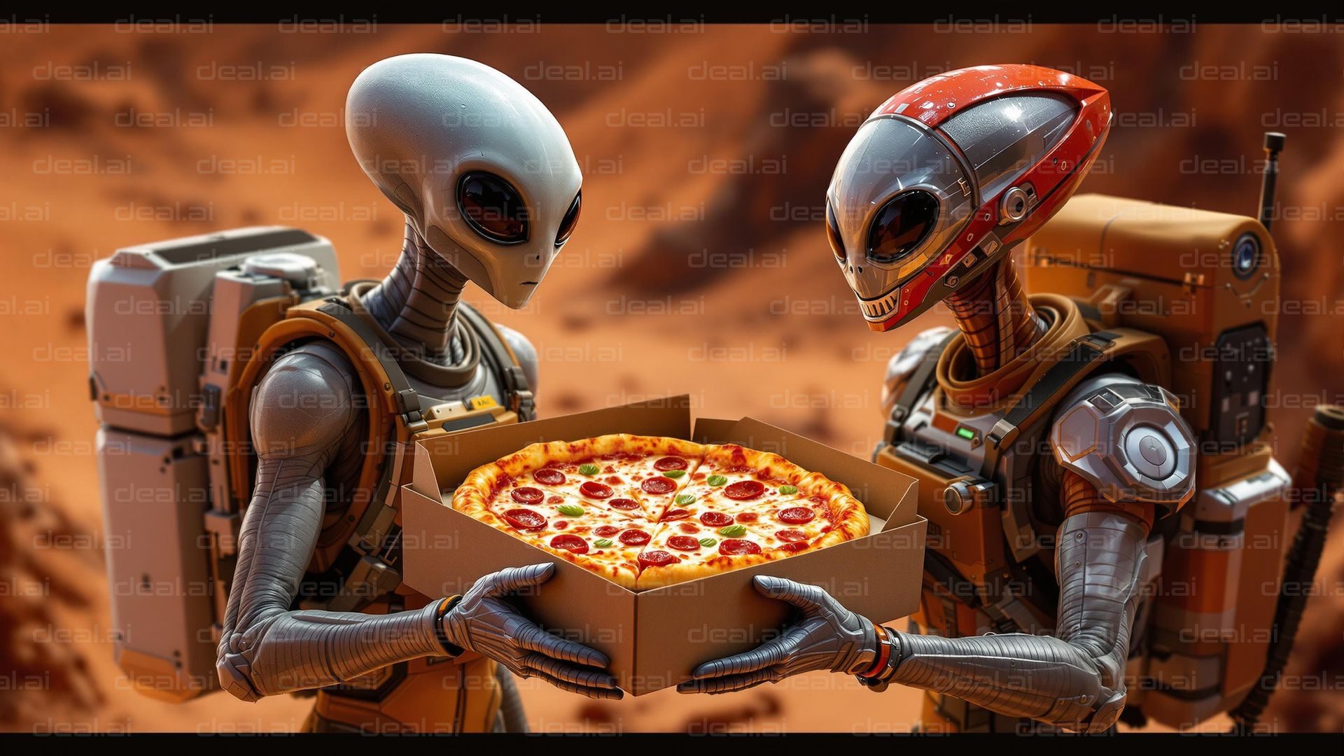Aliens Enjoying Pizza on Mars