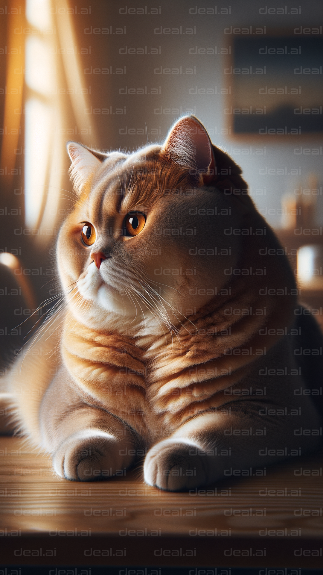 "Majestic Cat in Sunlit Room"