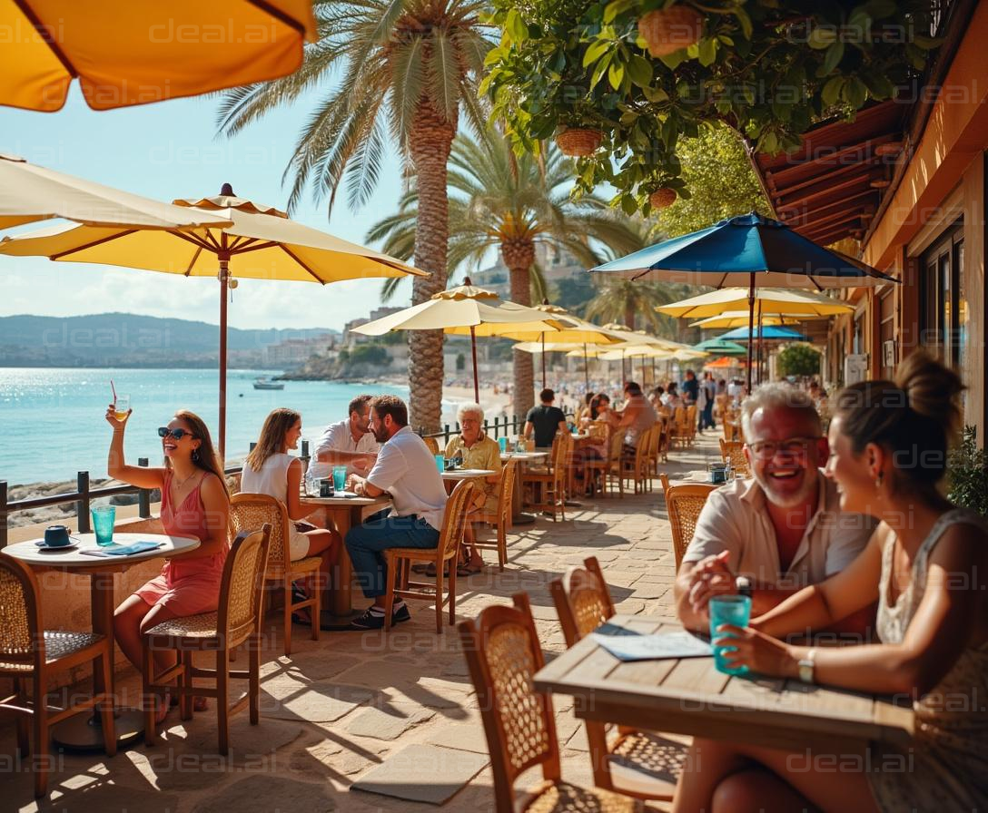 "Seaside Cafe Vibes Under Palm Trees"