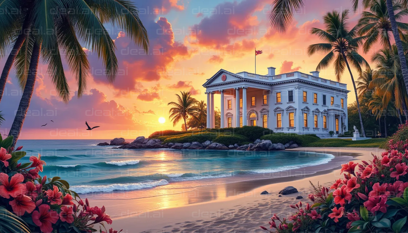Tropical Beachfront Mansion Sunset