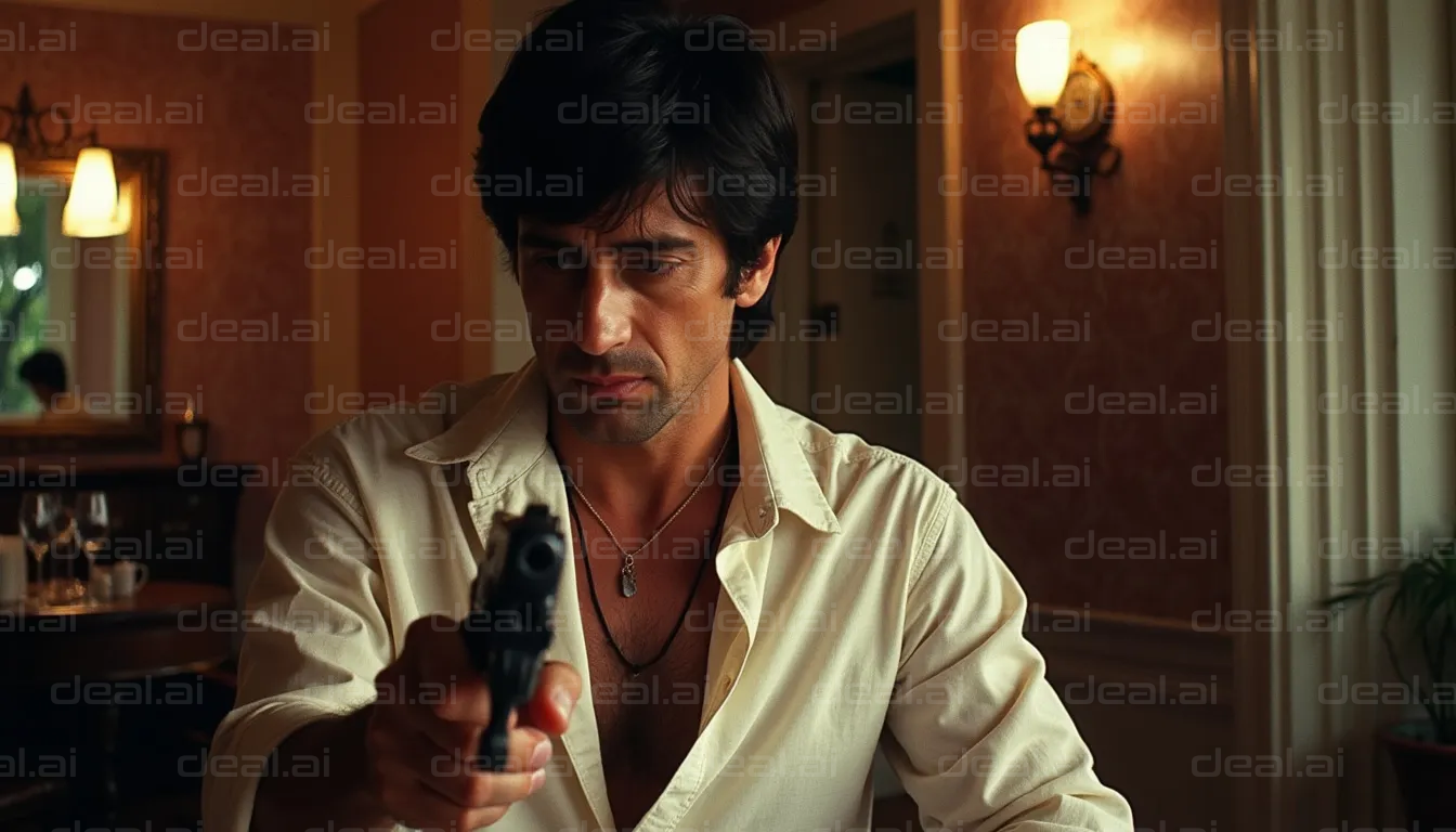 Man Pointing a Gun in Tense Moment