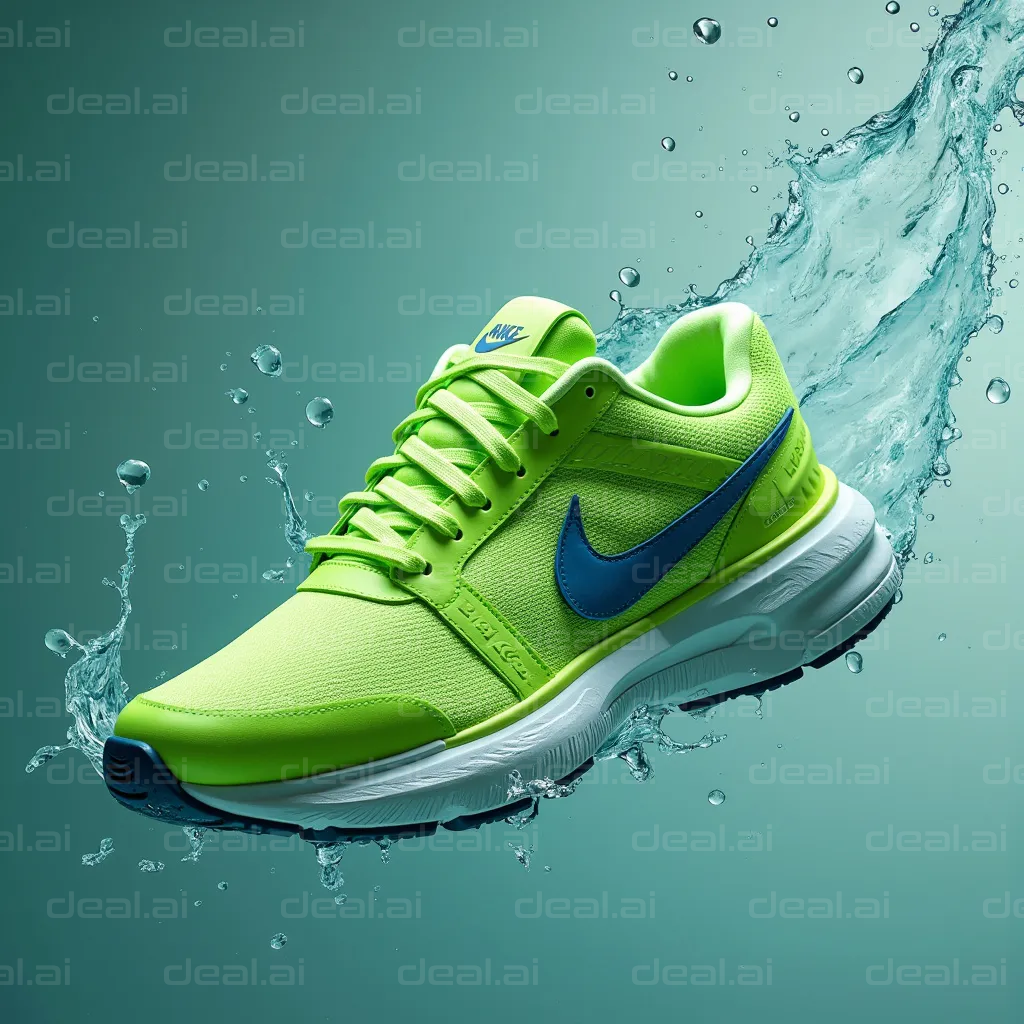 "Vibrant Green Running Shoe Amid Splash"