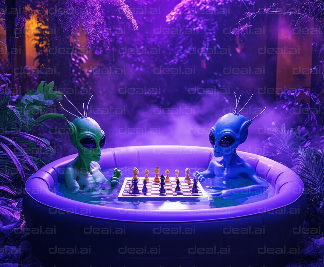 Aliens Playing Chess in Purple Hot Tub