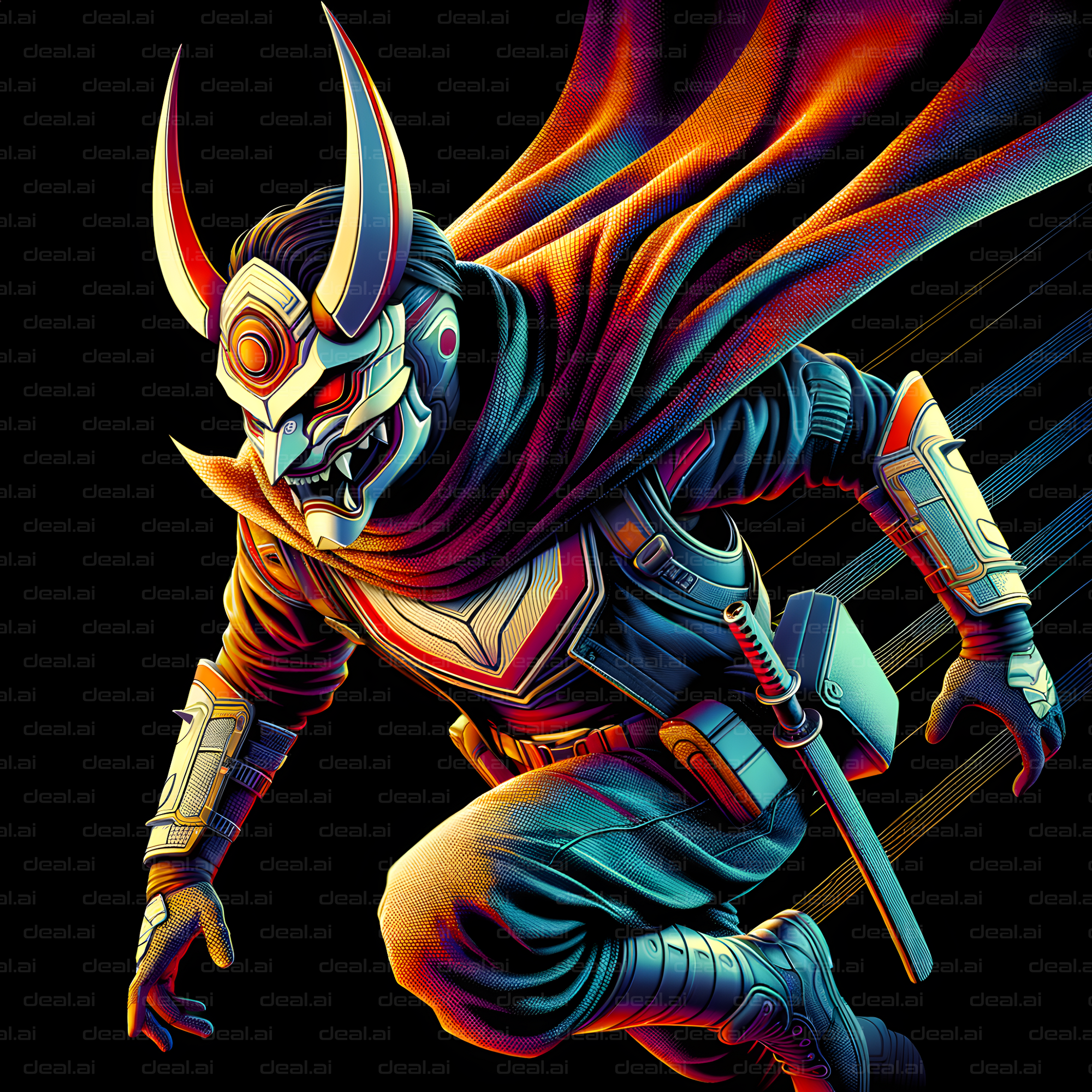 "Neon Warrior: Samurai Style"