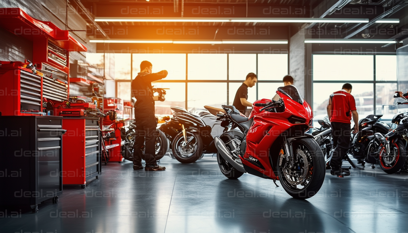 "Motorcycle Workshop with Red Bike"