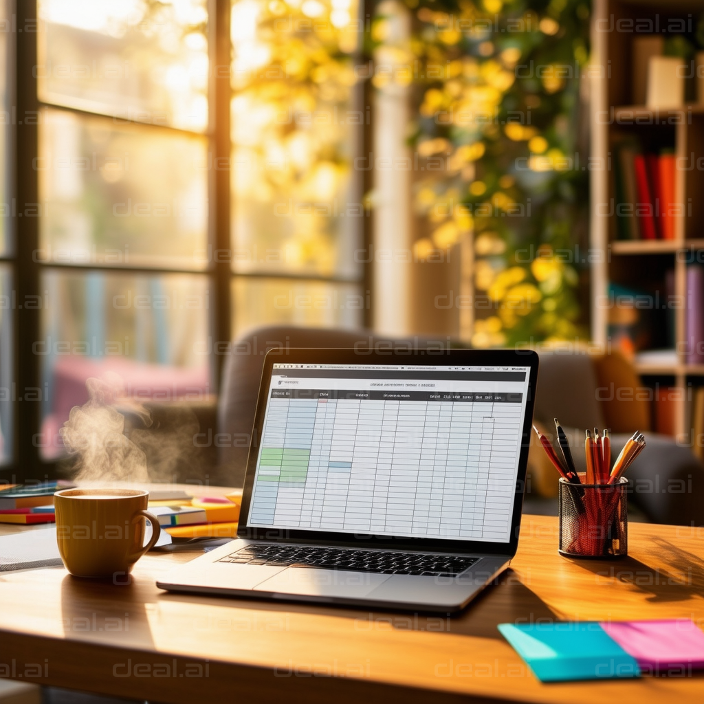 "Morning Work Setup with Coffee"