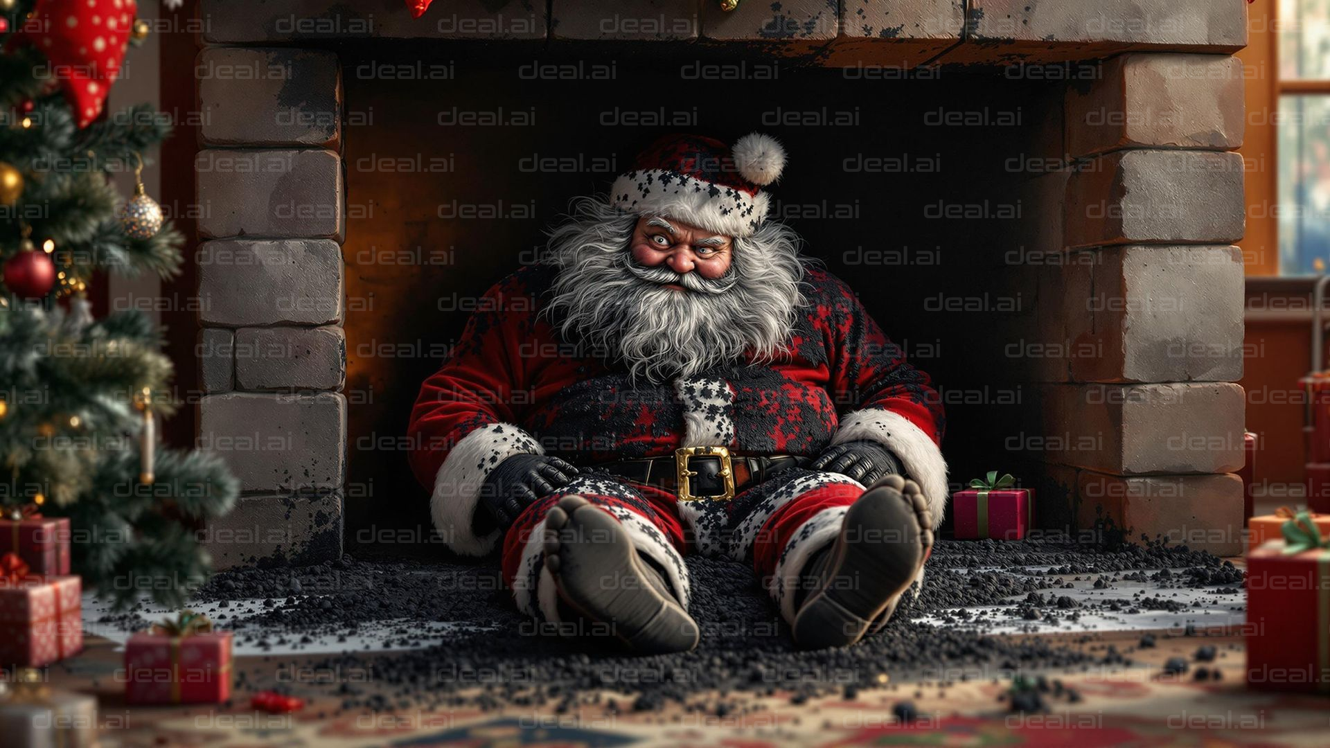 Santa Stuck in Fireplace Fun!