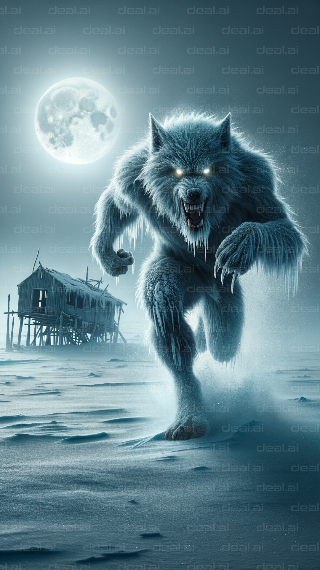 "Frosty Werewolf Under Full Moon"