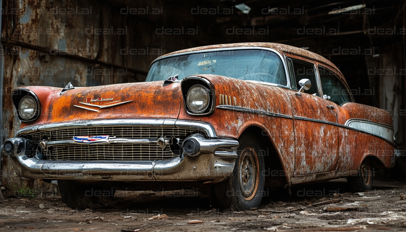 Aging Classic Car in Abandoned Garage