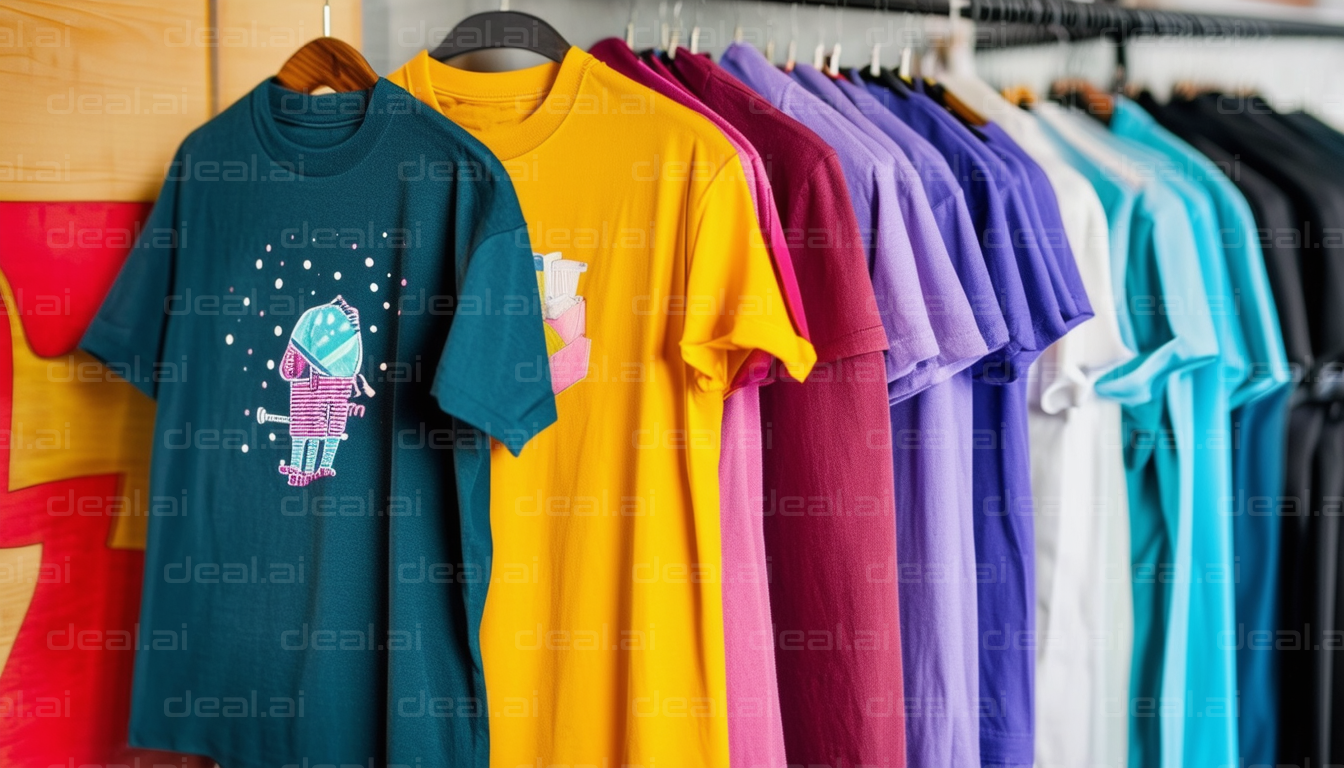 Colorful T-Shirts on Display Rack