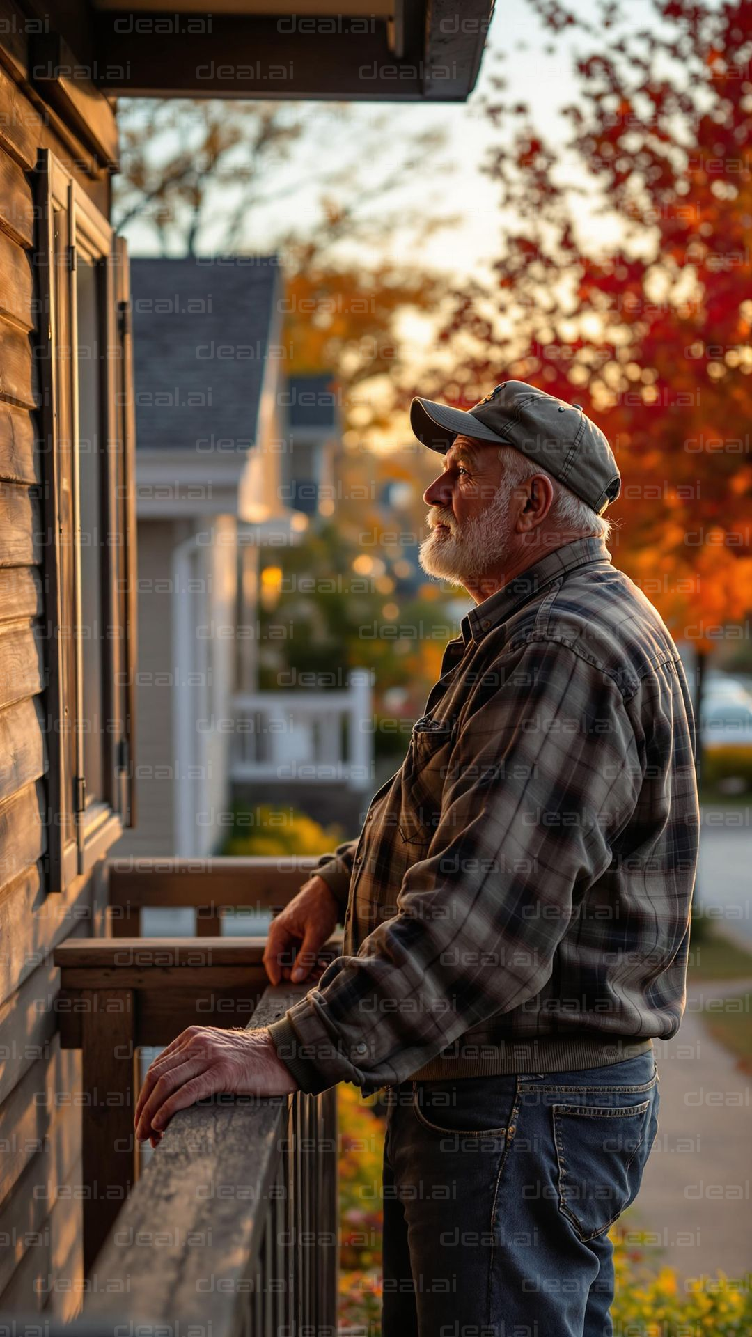 "Elderly Man Enjoying Autumn Sunset"