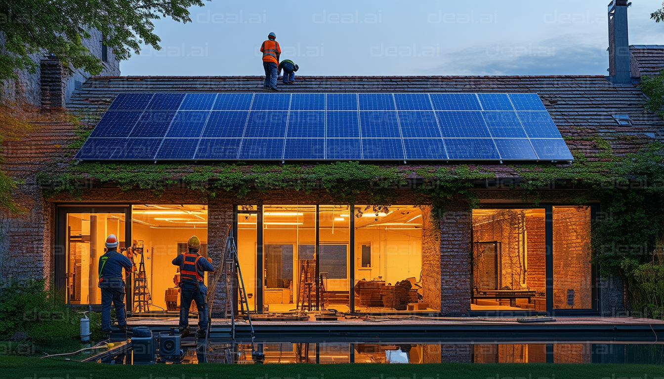 Solar Panel Installation at Dusk