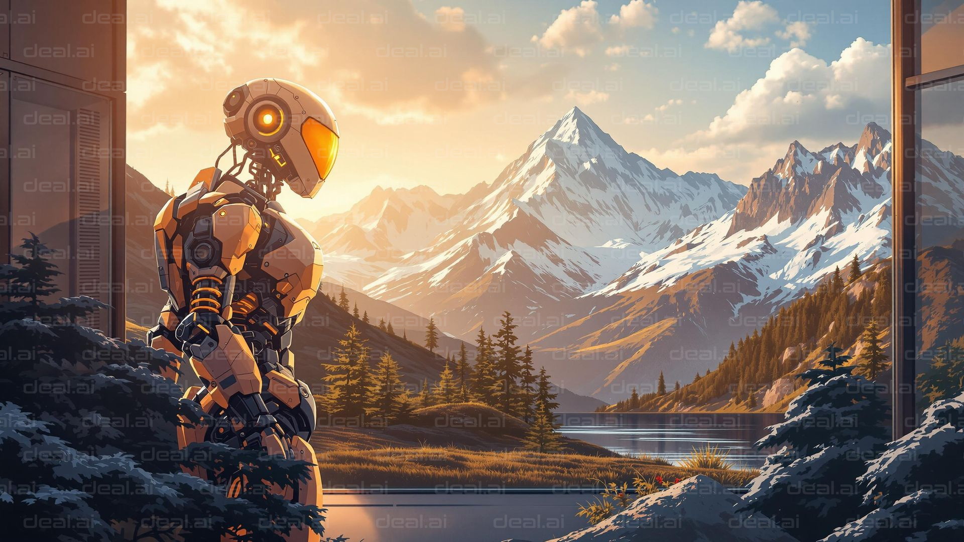 "Robot Gazing at Mountain View"